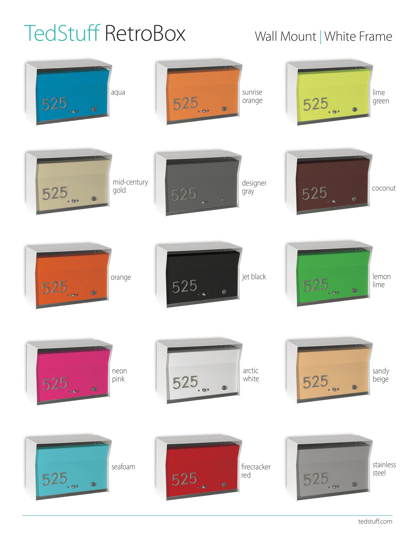 RetroBox Locking Wall Mount Mailbox in ARCTIC WHITE white selection