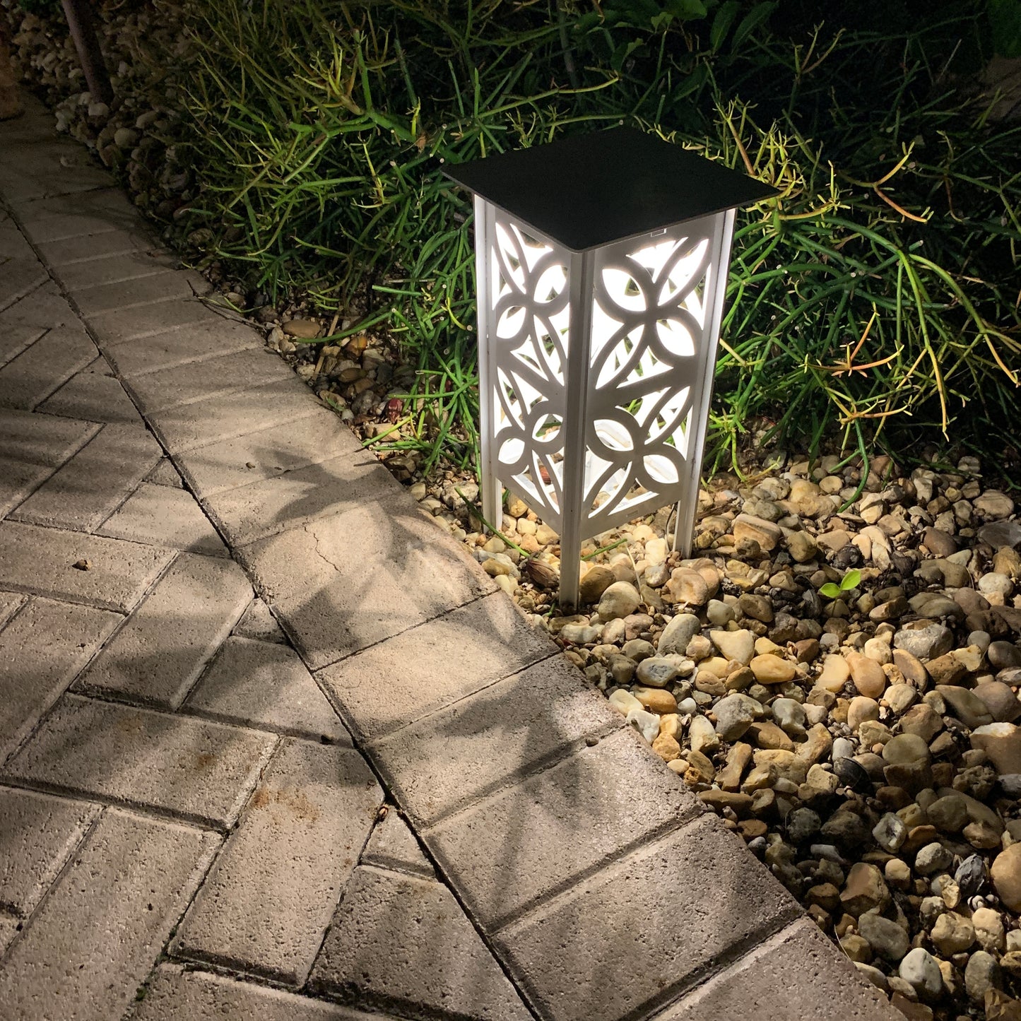 RadiantLight Mid-Century Landscape Light - Garden Light white at night