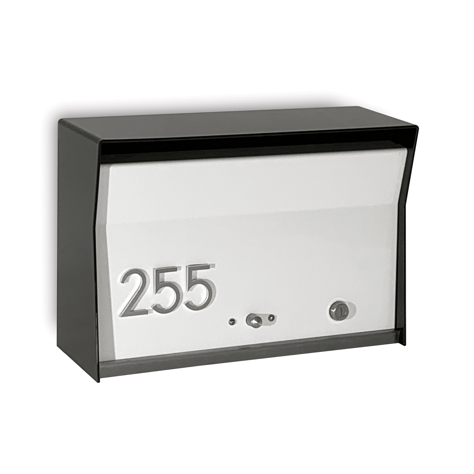 RetroBox Locking Wall Mount Mailbox in jet black and white