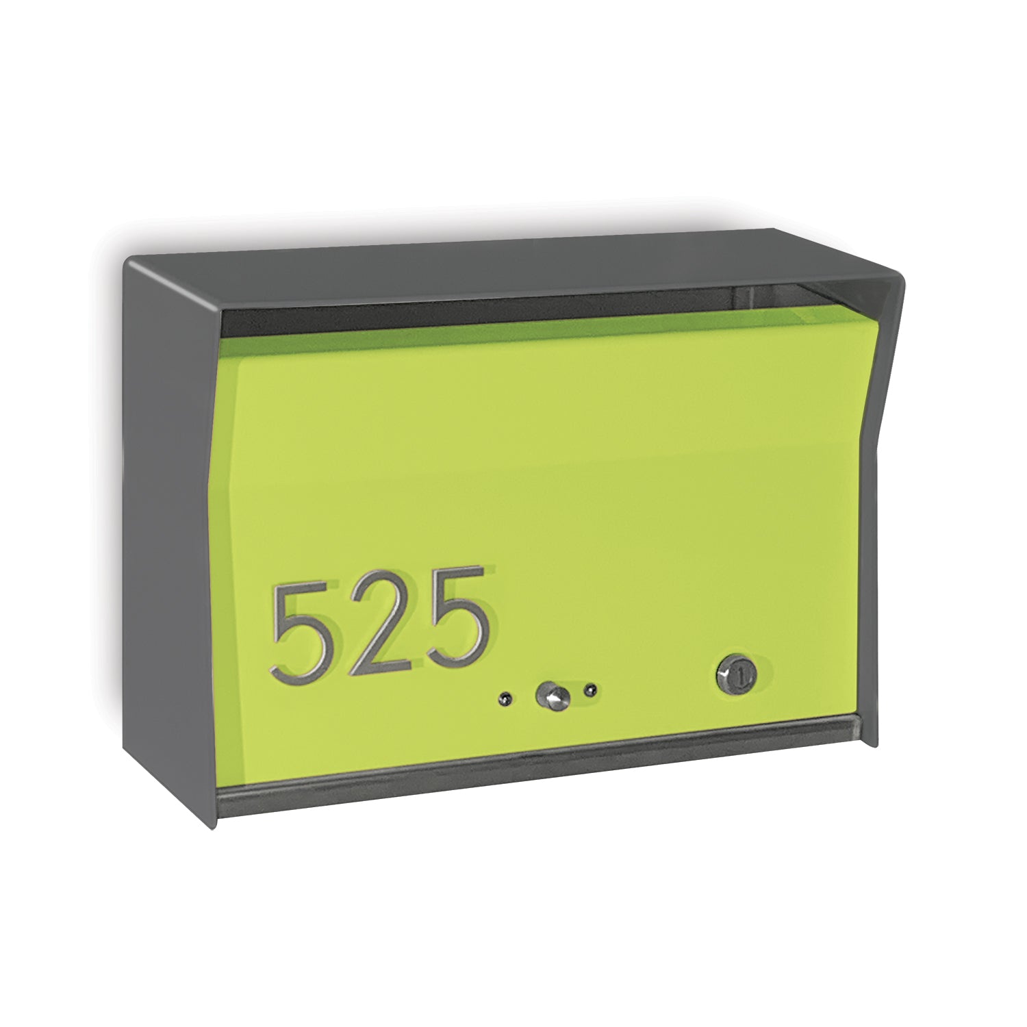 RetroBox Locking Wall Mount Mailbox in designer grey and lemon lime