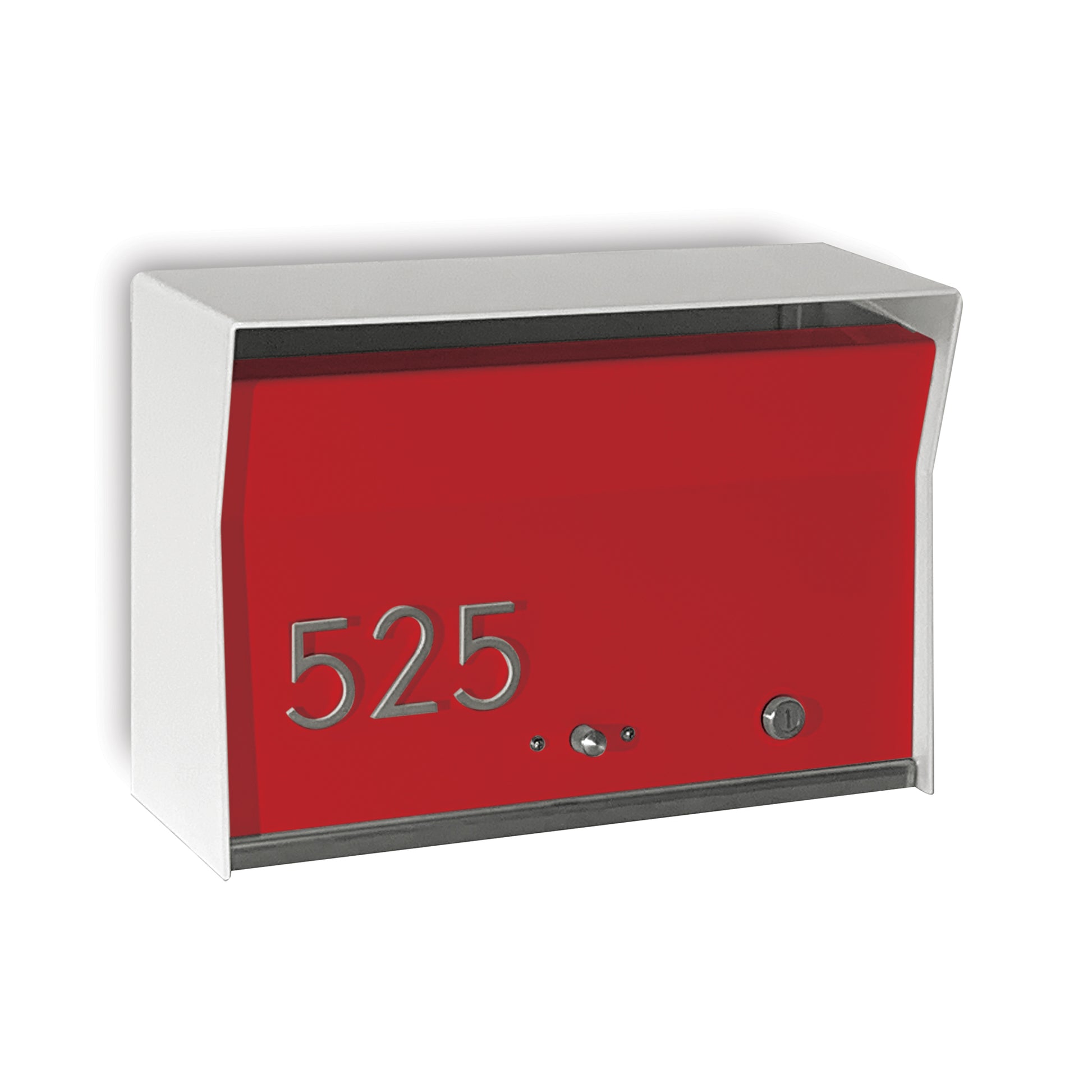 RetroBox Locking Wall Mount Mailbox in arctic white and firecracker red