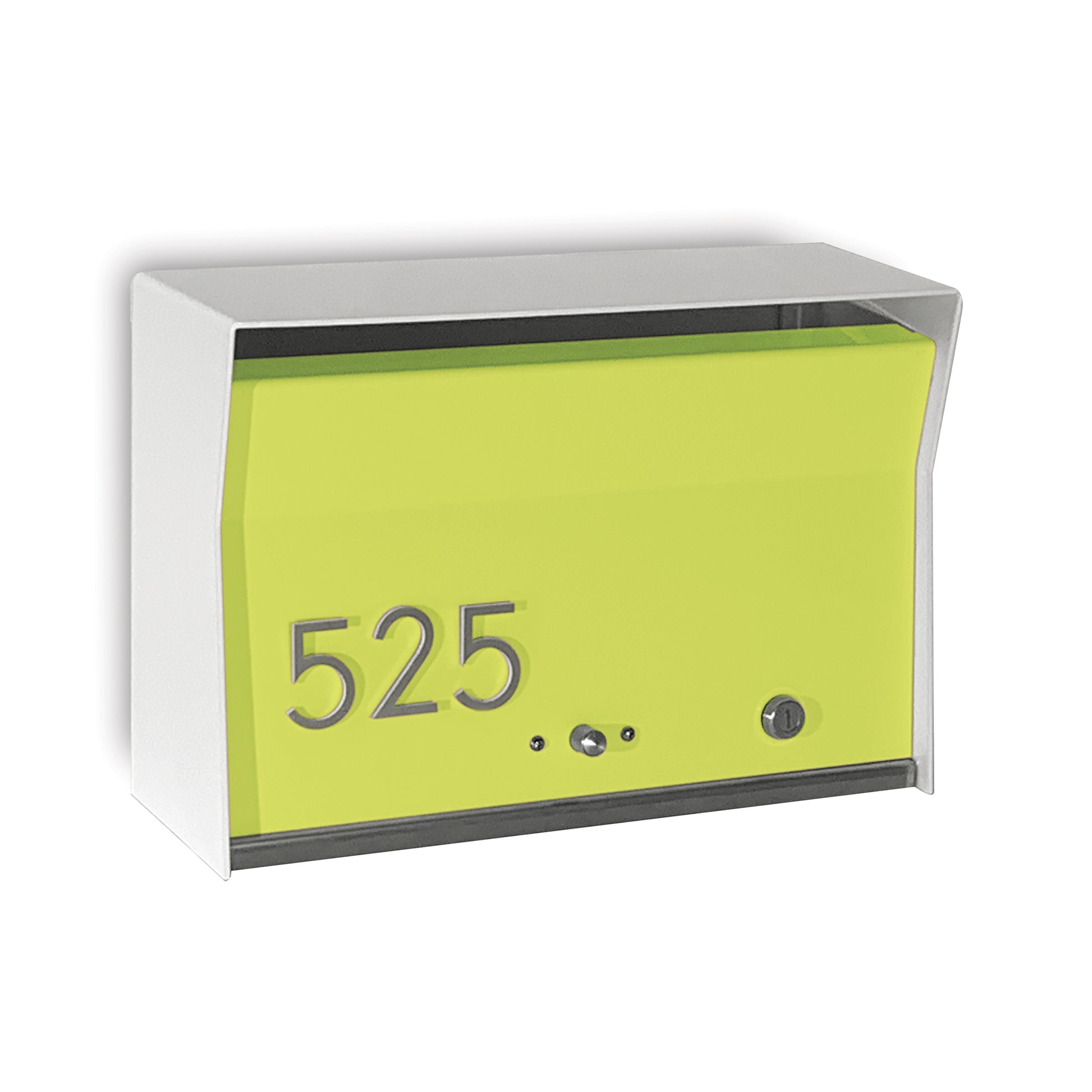 RetroBox Locking Wall Mount Mailbox in arctic white and lemon lime