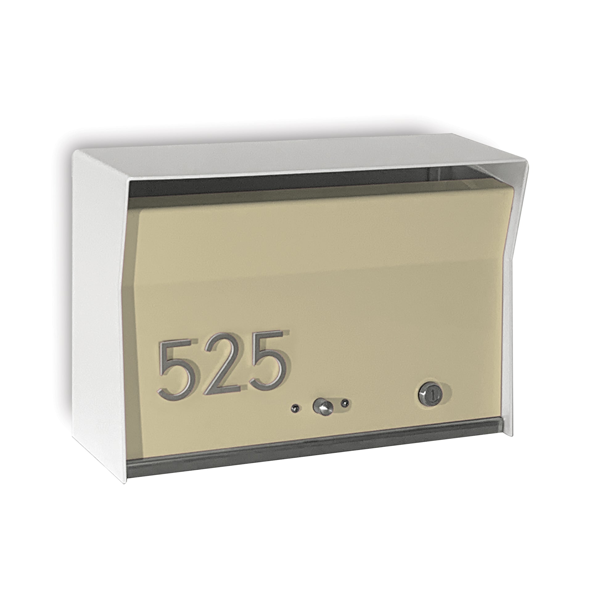 RetroBox Locking Wall Mount Mailbox in arctic white and mid-century gold