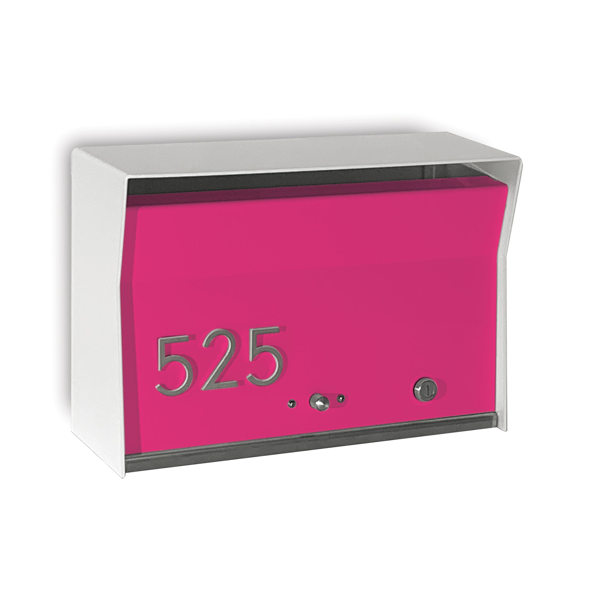 RetroBox Locking Wall Mount Mailbox in arctic white and neon pink