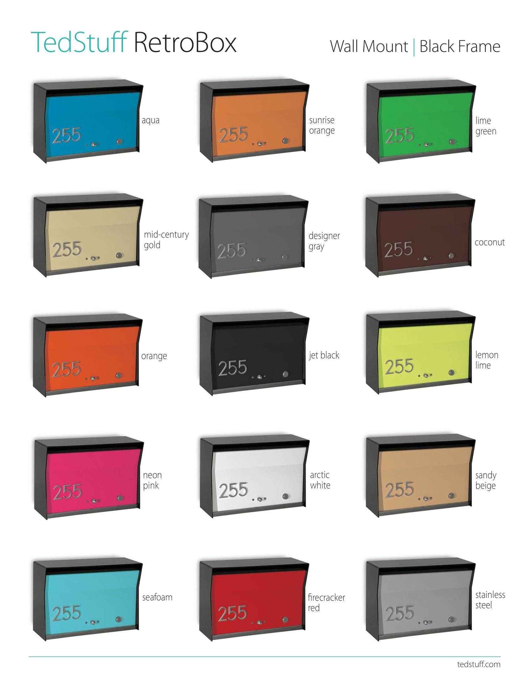 RetroBox Locking Wall Mount Mailbox in Jet Black Modern Mail Box Colors