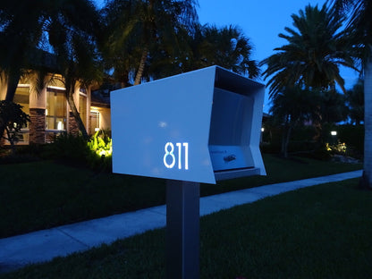 The Original UptownBox in COCONUT - Modern Mailbox white at night