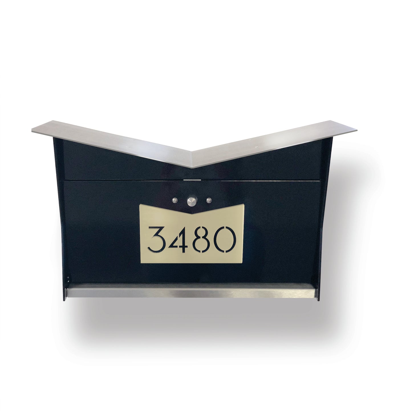 Wall Mount Mailbox | ButterFly Box in jet black and mid-century gold