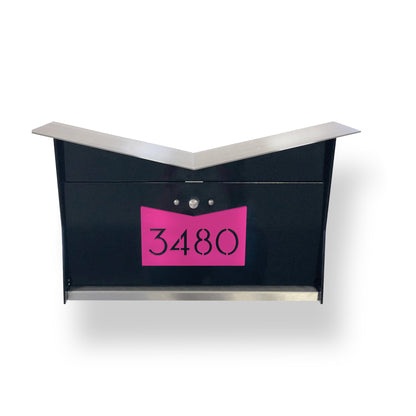 Wall Mount Mailbox | ButterFly Box in jet black and neon pink