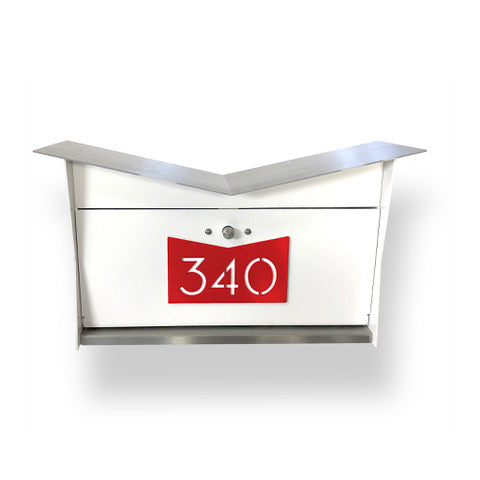 Wall Mount Mailbox | ButterFly Box in arctic white and firecracker red