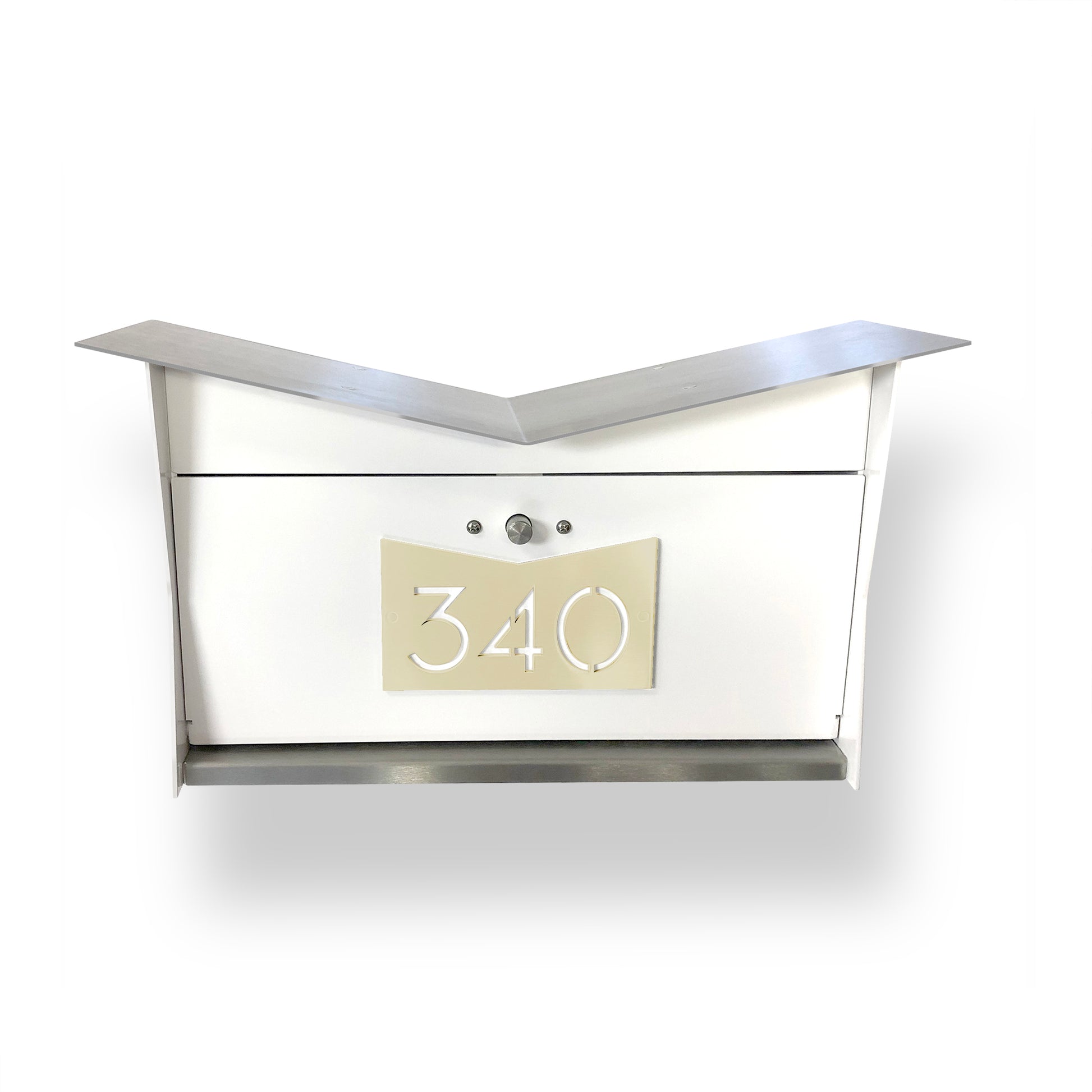 Wall Mount Mailbox | ButterFly Box in arctic white and mid-century gold