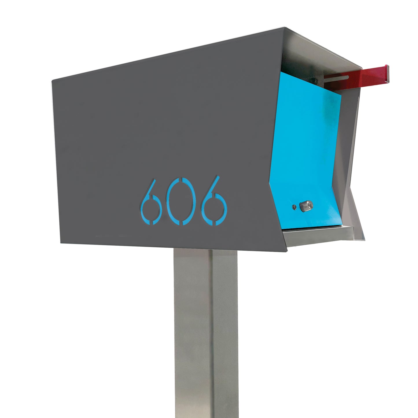 The Original Retrobox in DESIGNER GRAY - Modern Mailbox grey and cyan