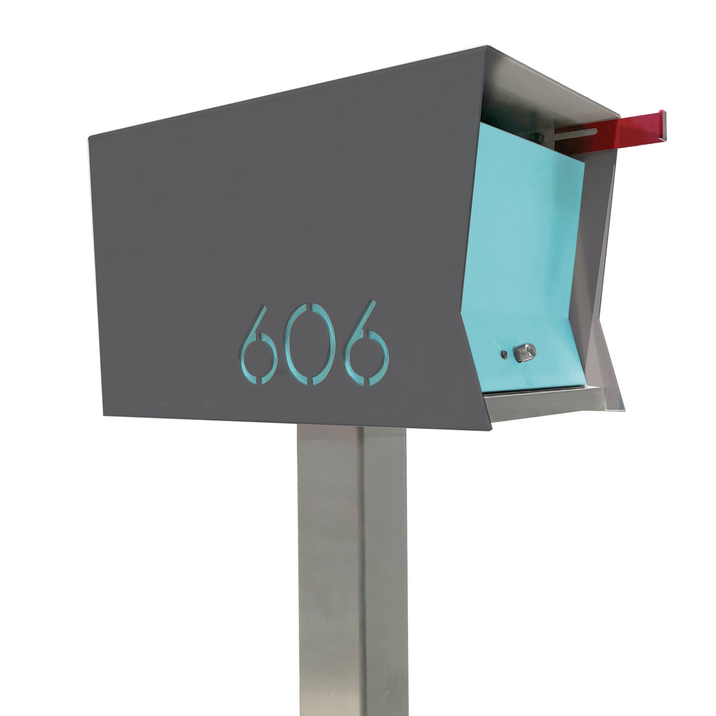 The Original Retrobox in DESIGNER GRAY - Modern Mailbox grey and cyan