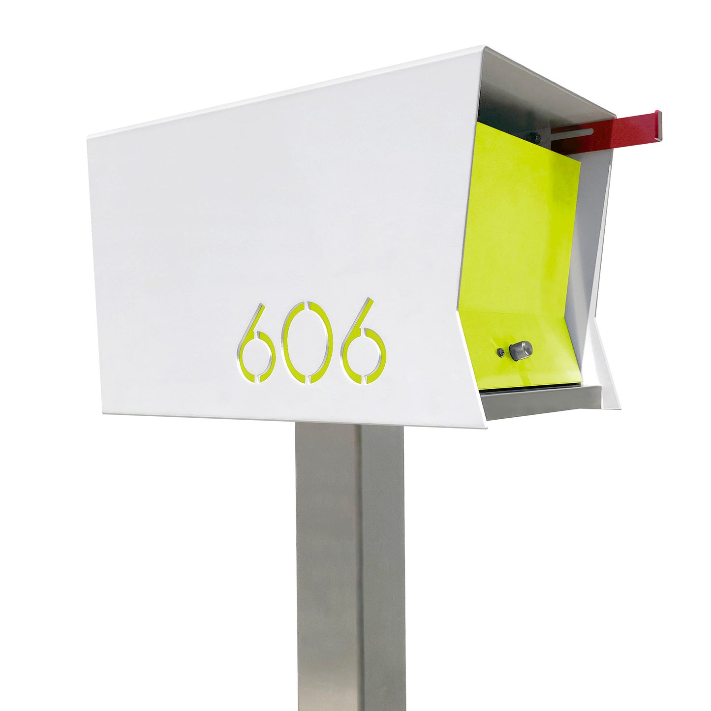 The Original Retrobox in ARCTIC WHITE - Modern Mailbox lime green and white