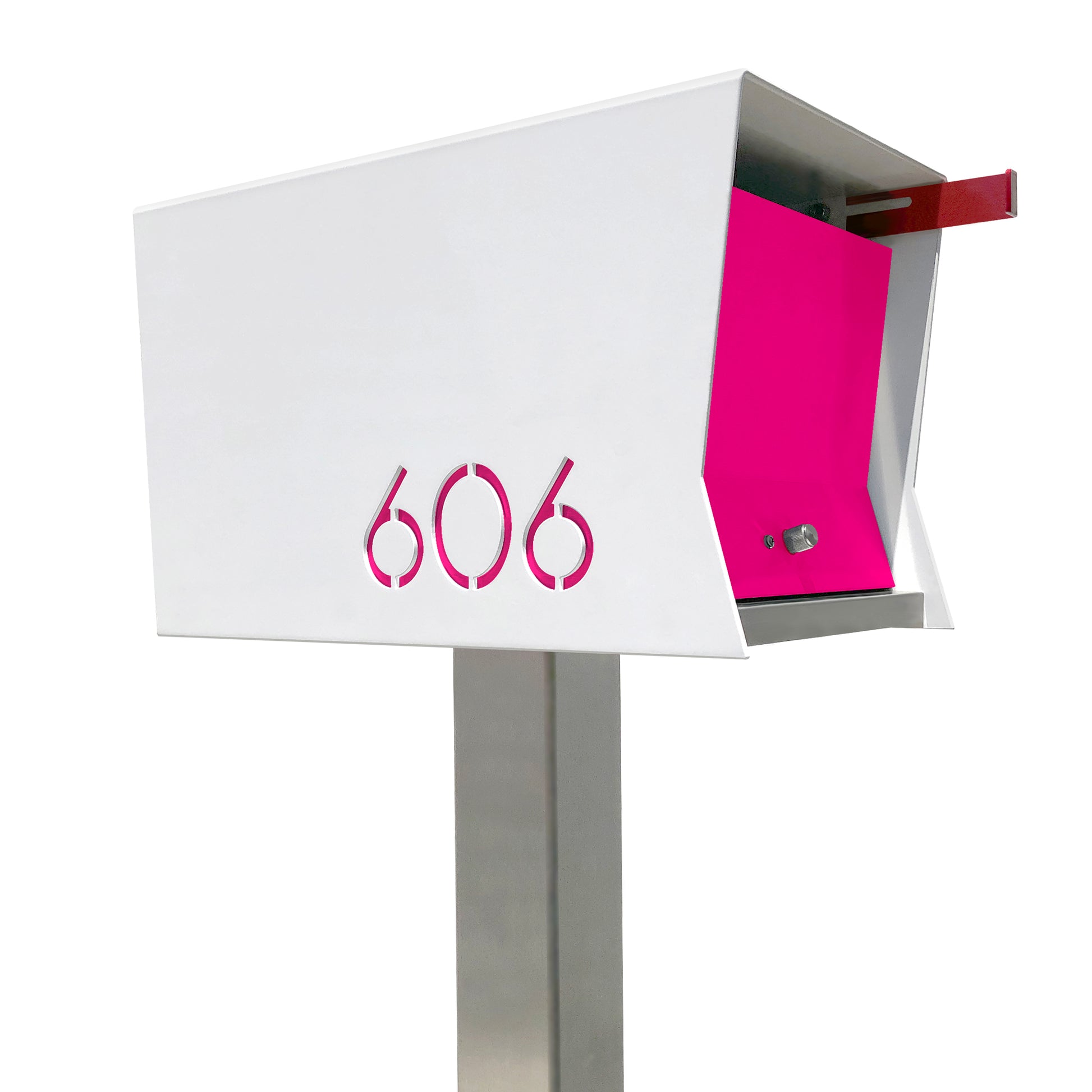 The Original Retrobox in ARCTIC WHITE - Modern Mailbox pink and white