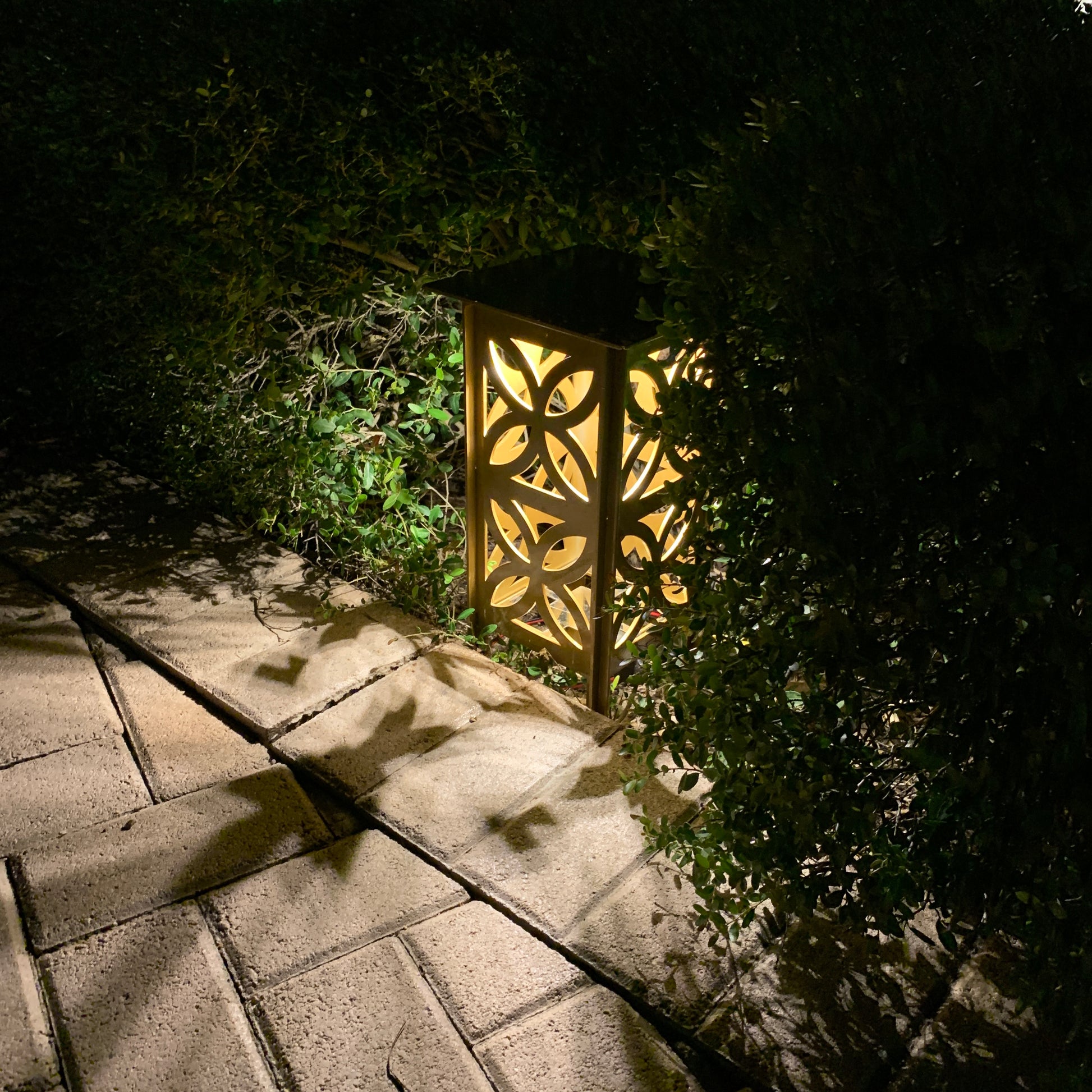 RadiantLight Mid-Century Landscape Light - Garden Light gold at night