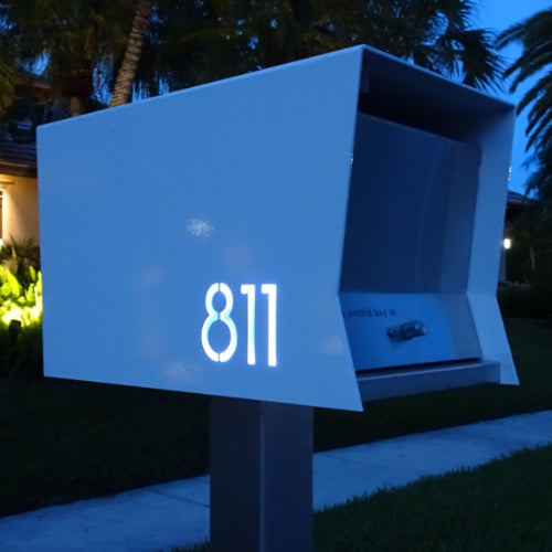 The Original UptownBox in CUSTOM COLORS - Modern Mailbox white at night
