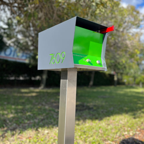 The Original Retrobox in DESIGNER GRAY - Modern Mailbox grey and limegreen