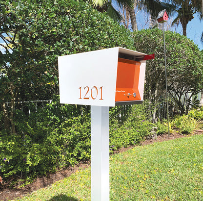 The Original UptownBox in ARCTIC WHITE - Modern Mailbox white orange