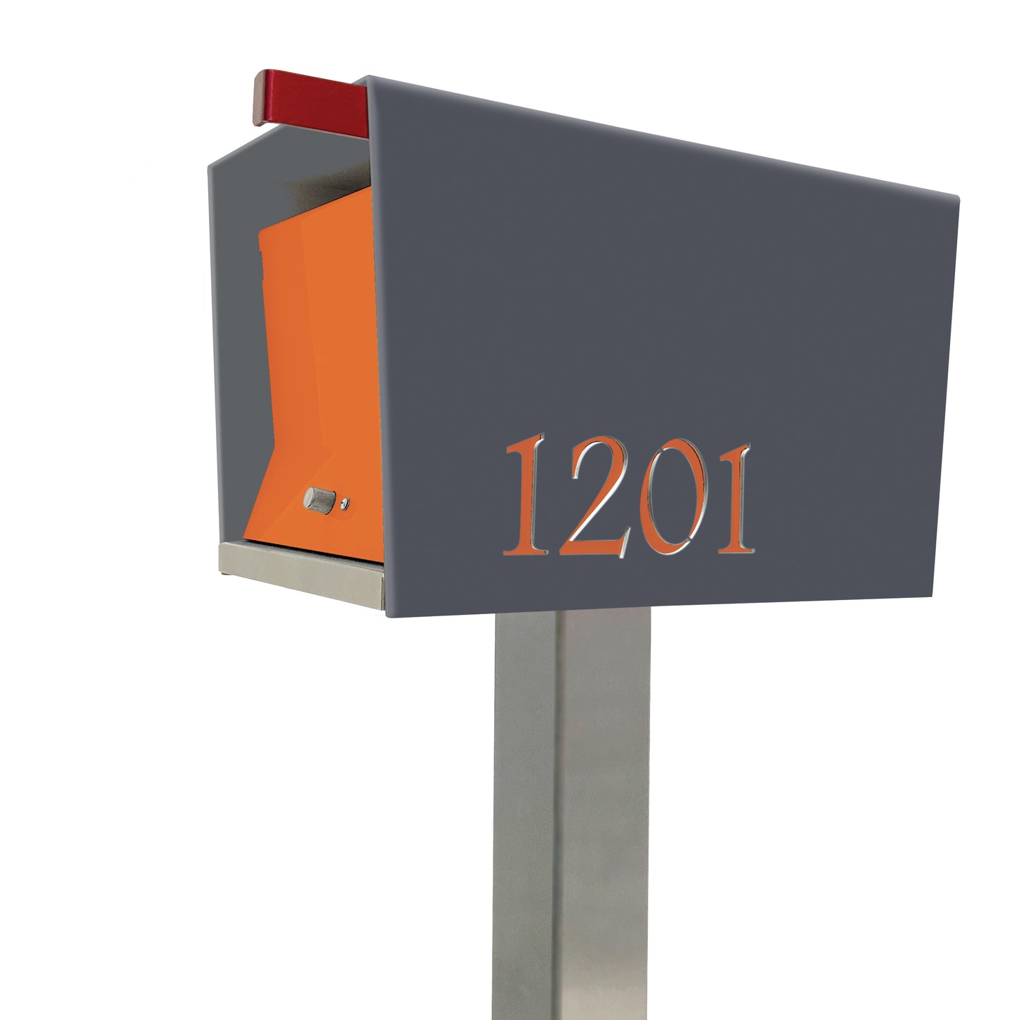The Original UptownBox in DESIGNER GRAY - Modern Mailbox gray orange