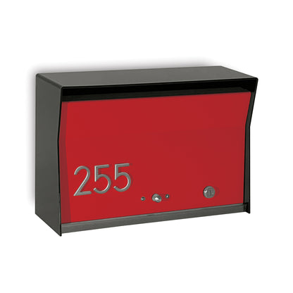 RetroBox Locking Wall Mount Mailbox in jet black and firecracker red