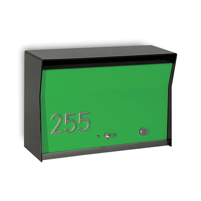 RetroBox Locking Wall Mount Mailbox in jet black and lime green