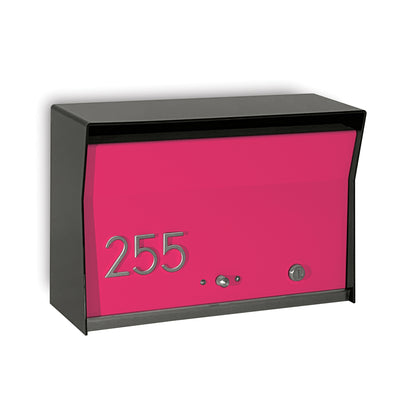 RetroBox Locking Wall Mount Mailbox in jet black and neon pink