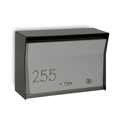 RetroBox Locking Wall Mount Mailbox in jet black and stainless steel