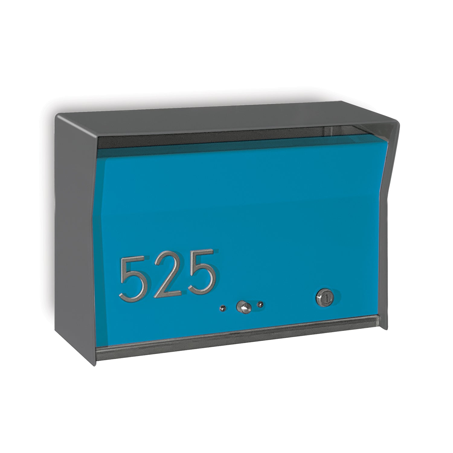 RetroBox Locking Wall Mount Mailbox in designer grey and aqua