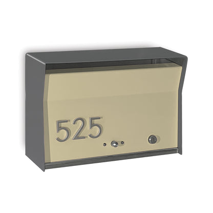 RetroBox Locking Wall Mount Mailbox in designer grey and mid-century gold