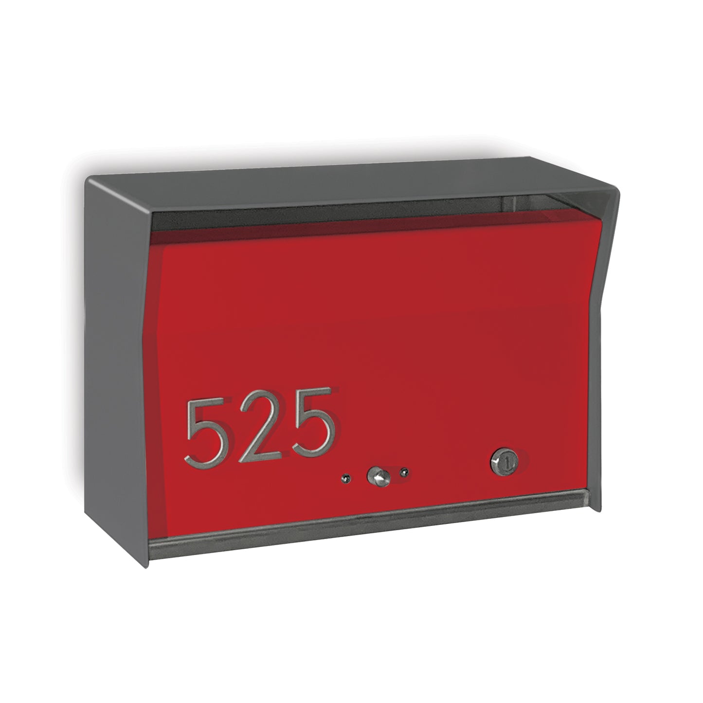 RetroBox Locking Wall Mount Mailbox in designer grey and firecracker red