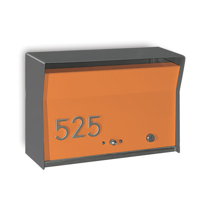 RetroBox Locking Wall Mount Mailbox in designer grey and orange