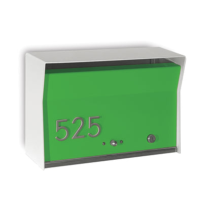 RetroBox Locking Wall Mount Mailbox in arctic white and lime green